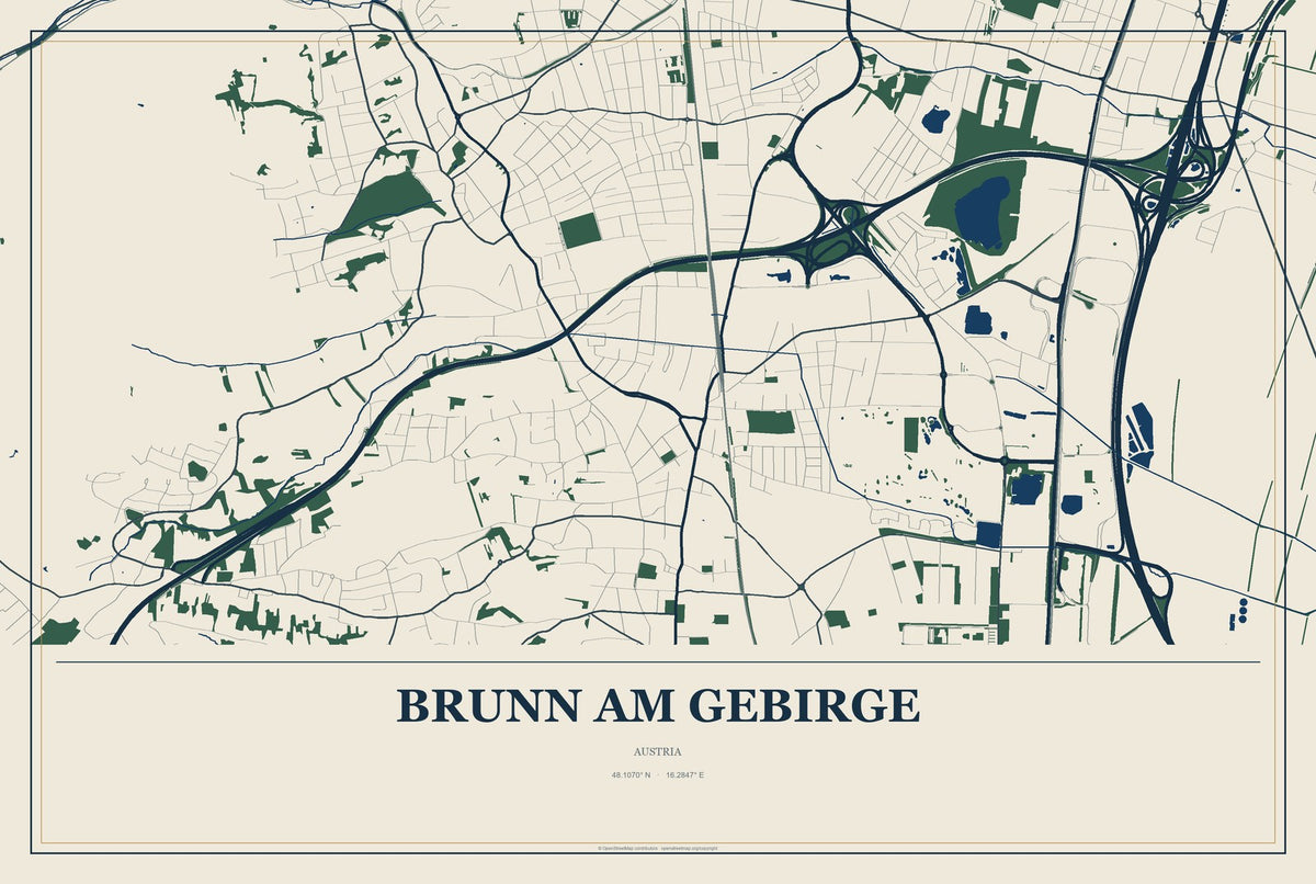 Brunn am Gebirge, Austria City Map Aluminum Sign in Coastal Cutout style