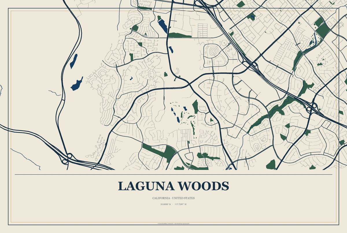 Laguna Woods, California City Map Aluminum Sign in Coastal Cutout style