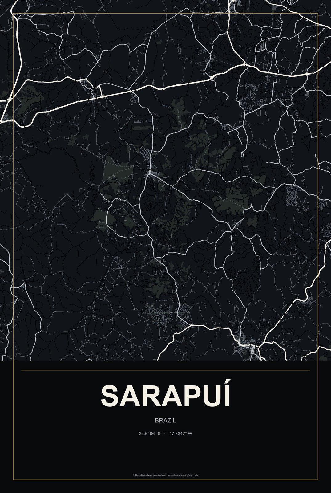 Sarapuí, Brazil City Map Aluminum Sign in Metropolitan Noir style