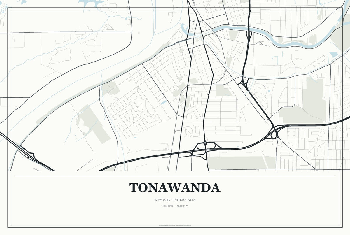 Tonawanda, New York City Map Aluminum Sign in Gallery Air style