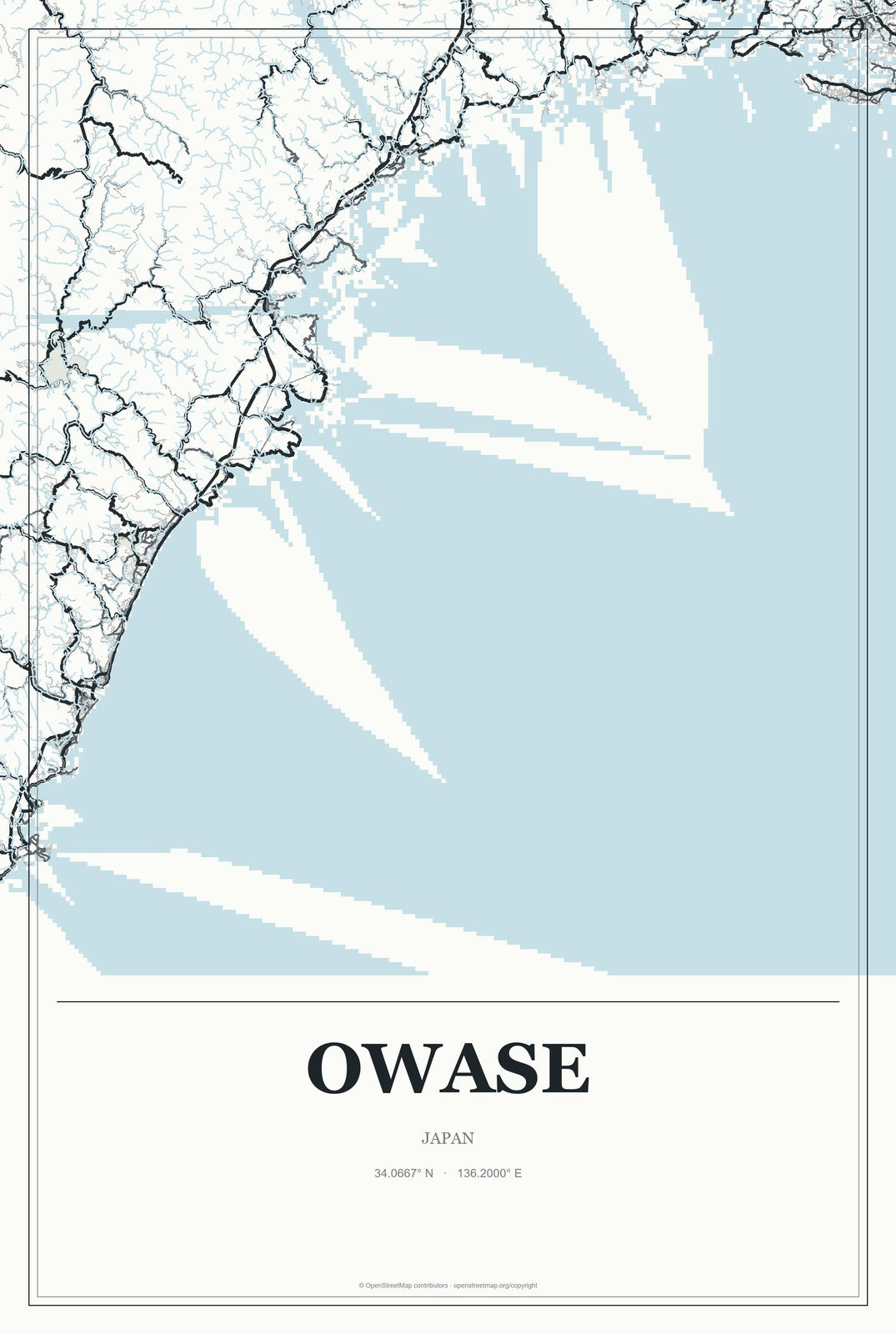Owase, Japan City Map Aluminum Sign in Gallery Air style