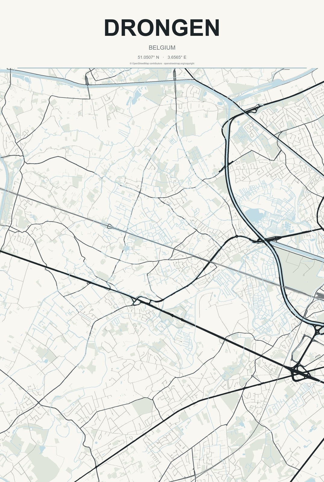 Drongen, Belgium City Map Aluminum Sign in Headline Atlas style