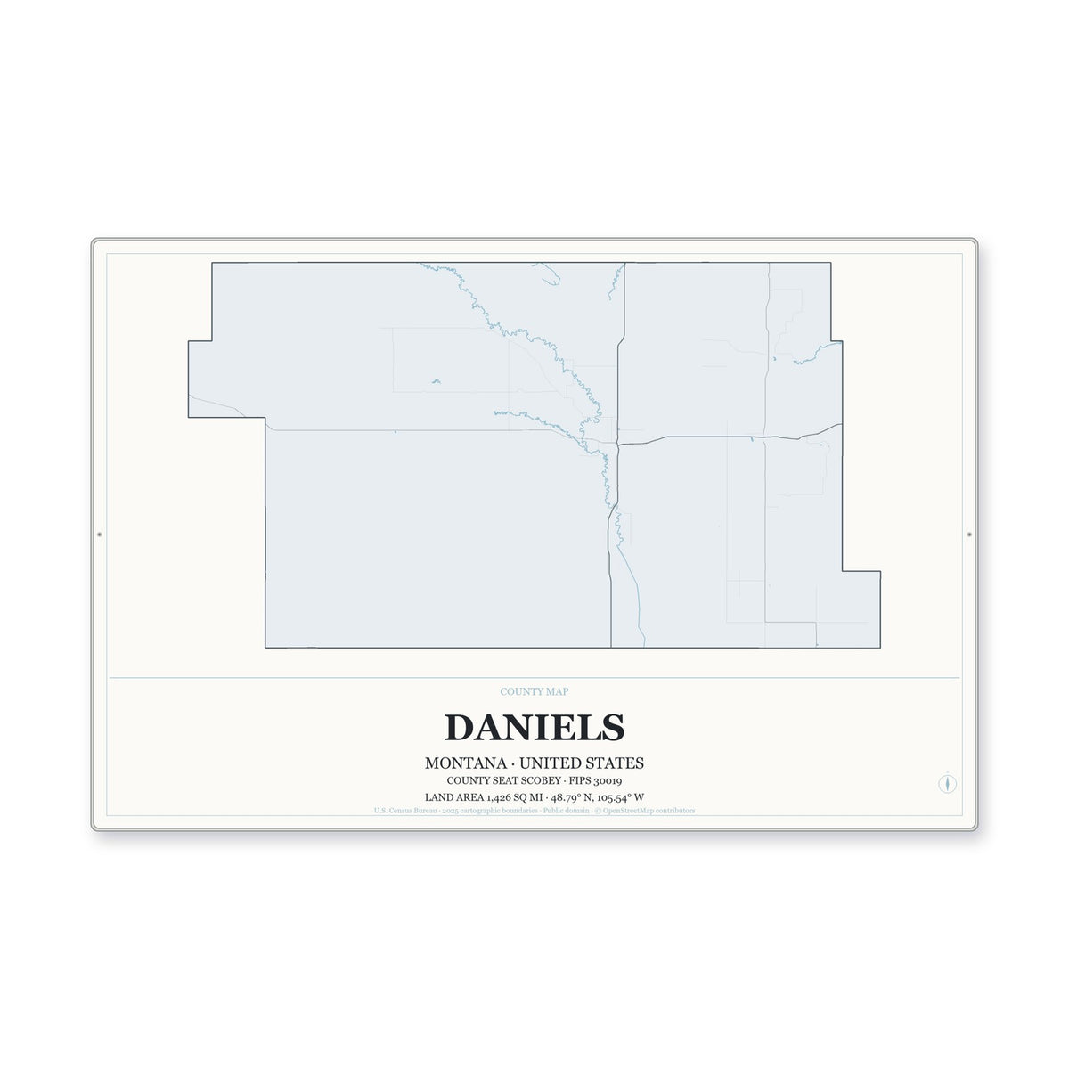 Daniels County, Montana Map Aluminum Sign in Gallery Air style