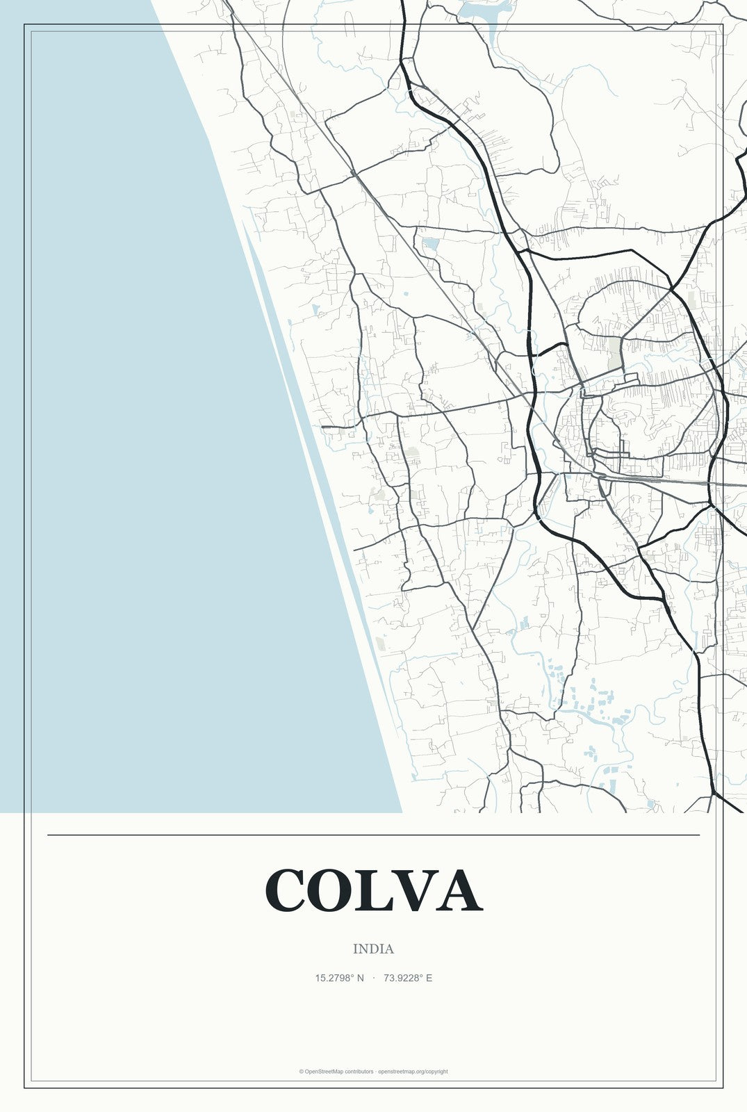 Colva, India City Map Aluminum Sign in Gallery Air style