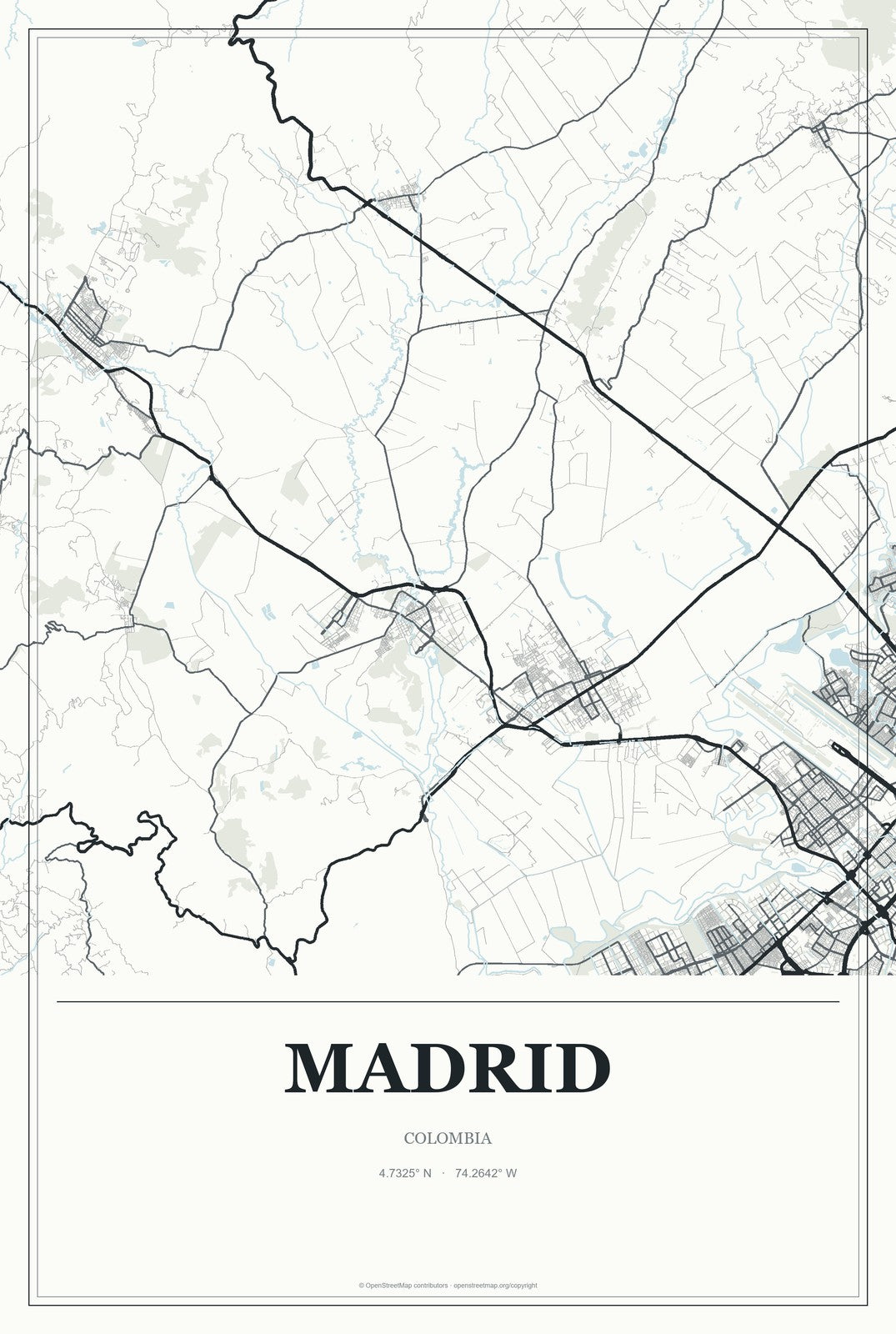 Madrid, Colombia City Map Aluminum Sign in Gallery Air style