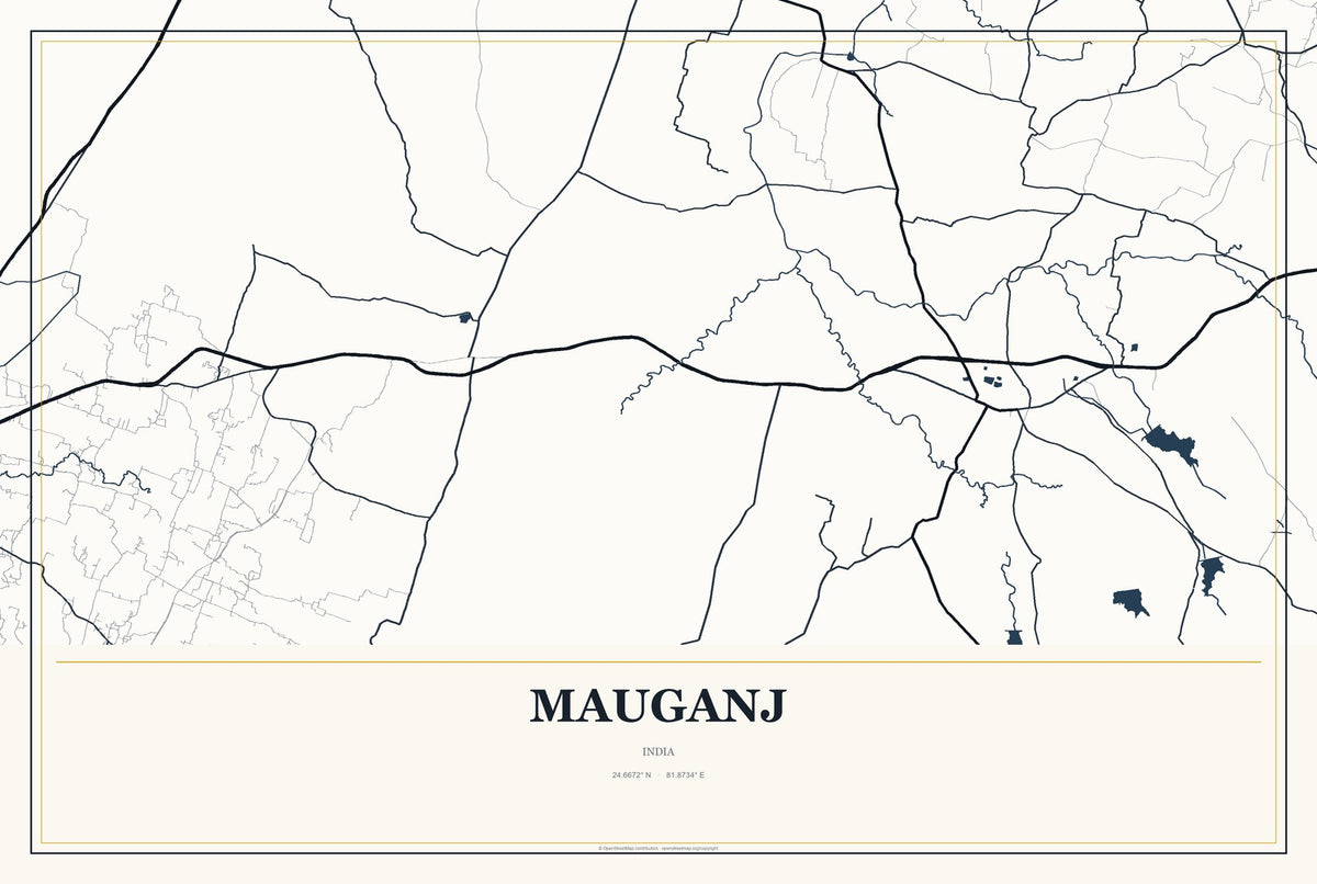 Mauganj, India City Map Aluminum Sign in Citrine Modern style