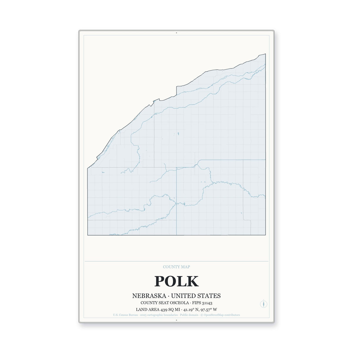 Polk County, Nebraska Map Aluminum Sign in Gallery Air style