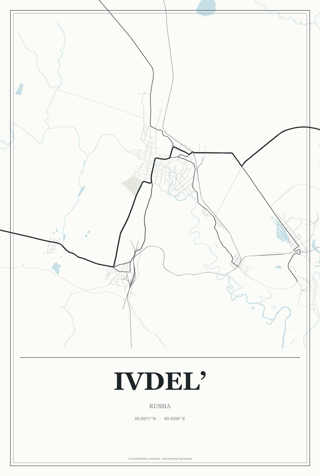 Ivdel’, Russia City Map Aluminum Sign in Gallery Air style