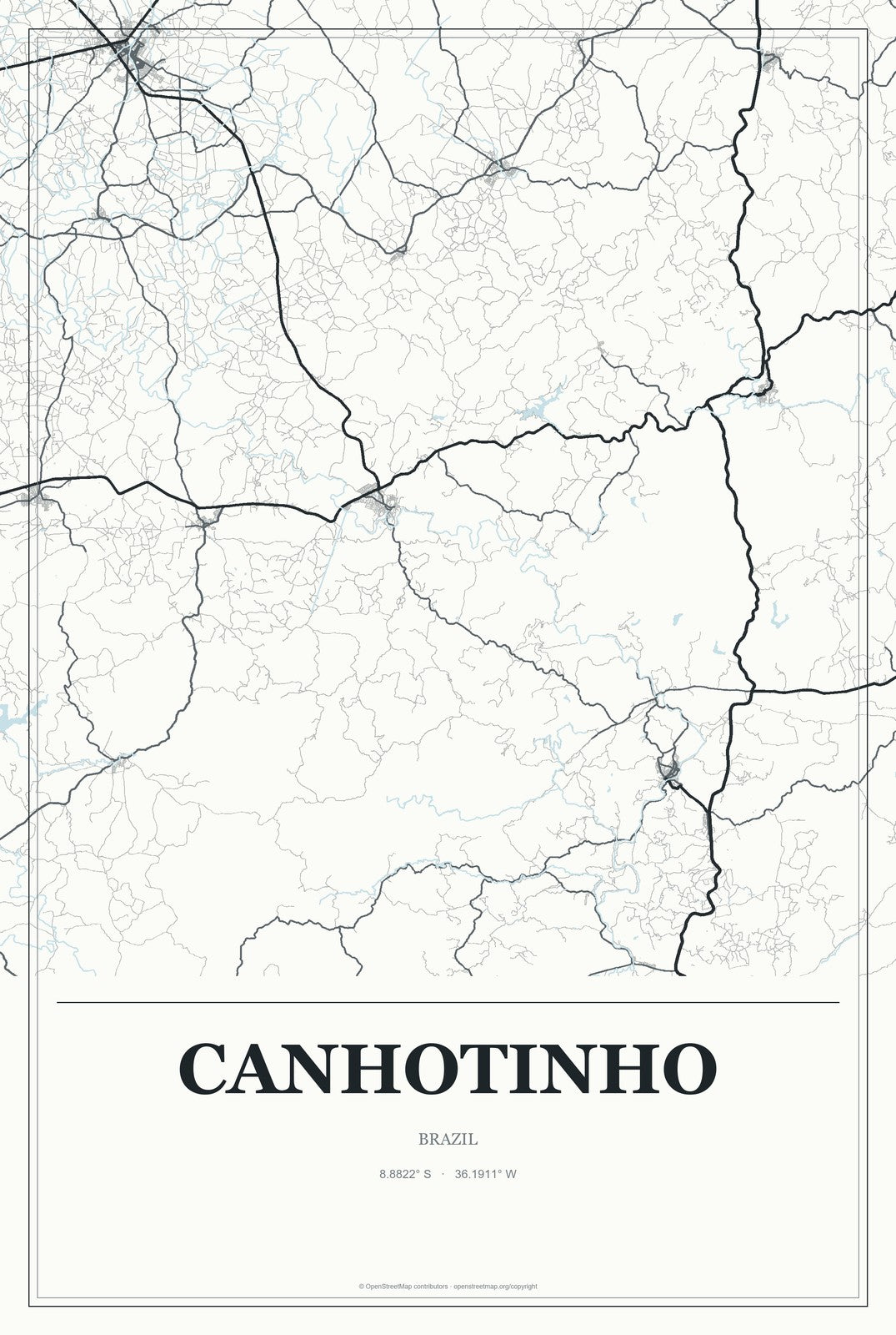 Canhotinho, Brazil City Map Aluminum Sign in Gallery Air style