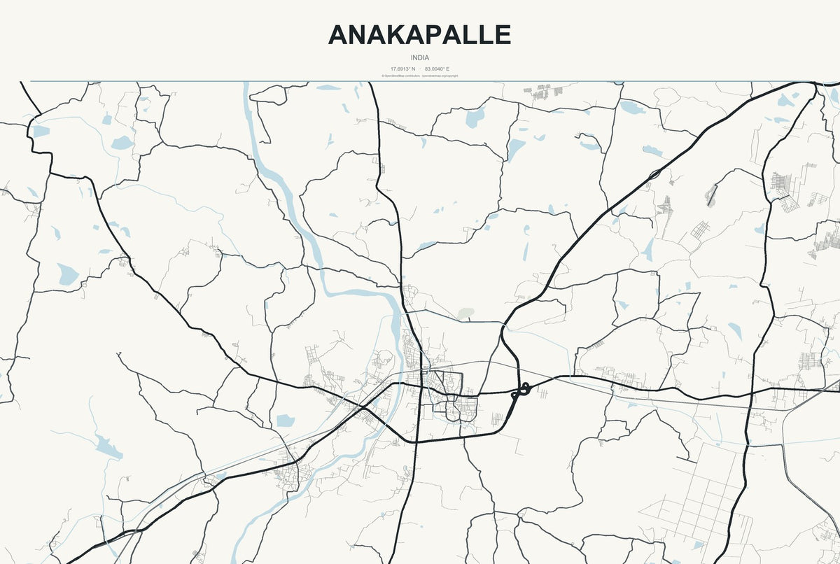 Anakapalle, India City Map Aluminum Sign in Headline Atlas style