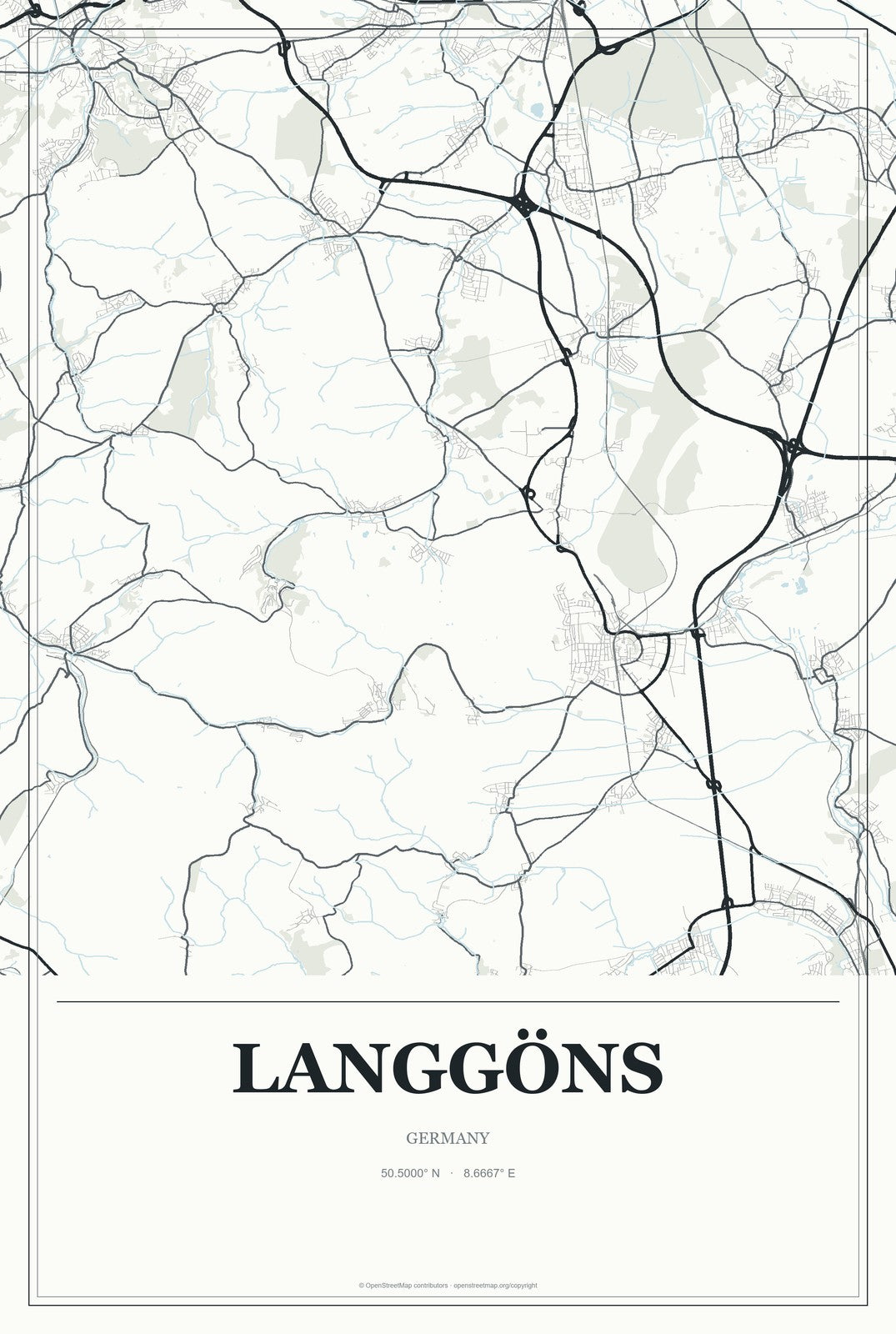 Langgöns, Germany City Map Aluminum Sign in Gallery Air style