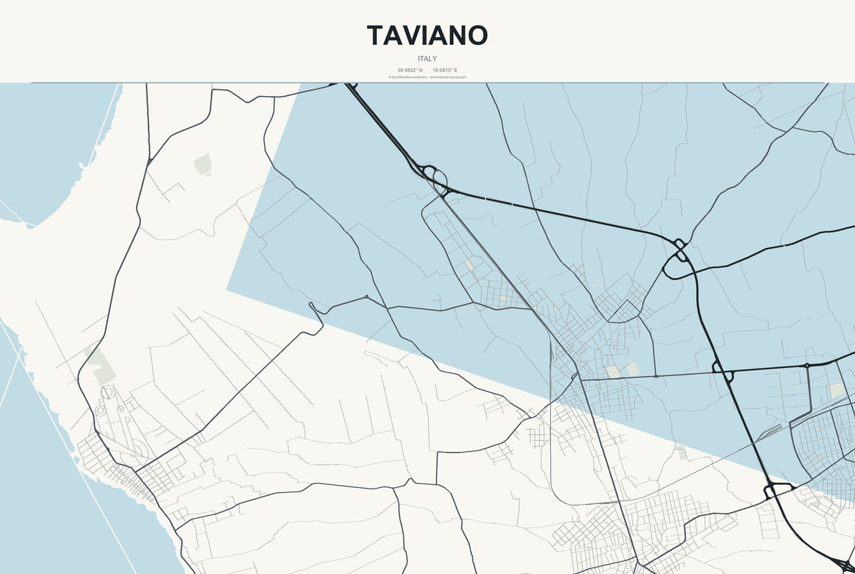 Taviano, Italy City Map Aluminum Sign in Headline Atlas style