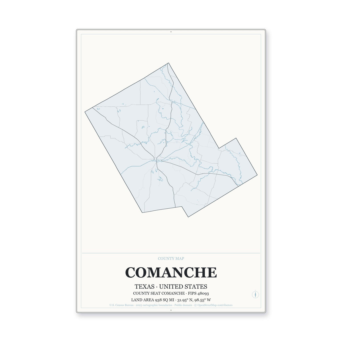 Comanche County, Texas Map Aluminum Sign in Gallery Air style