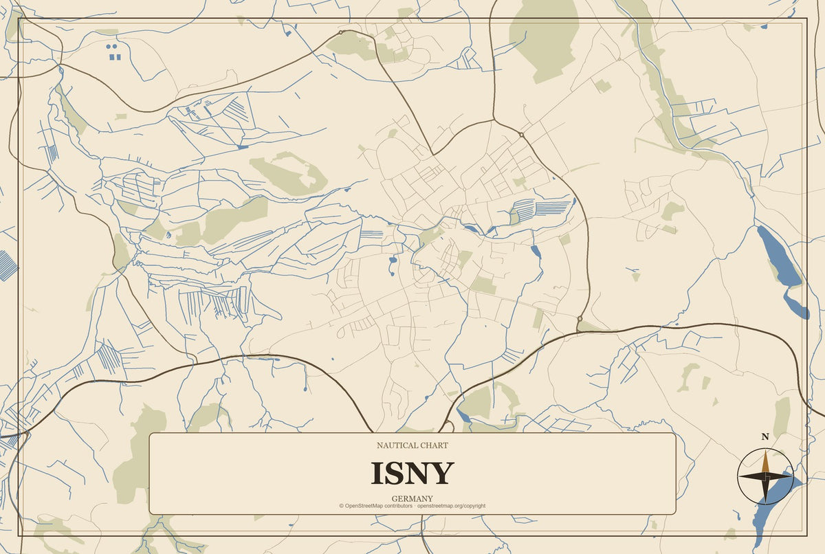 Isny, Germany City Map Aluminum Sign in Heritage Nautical style