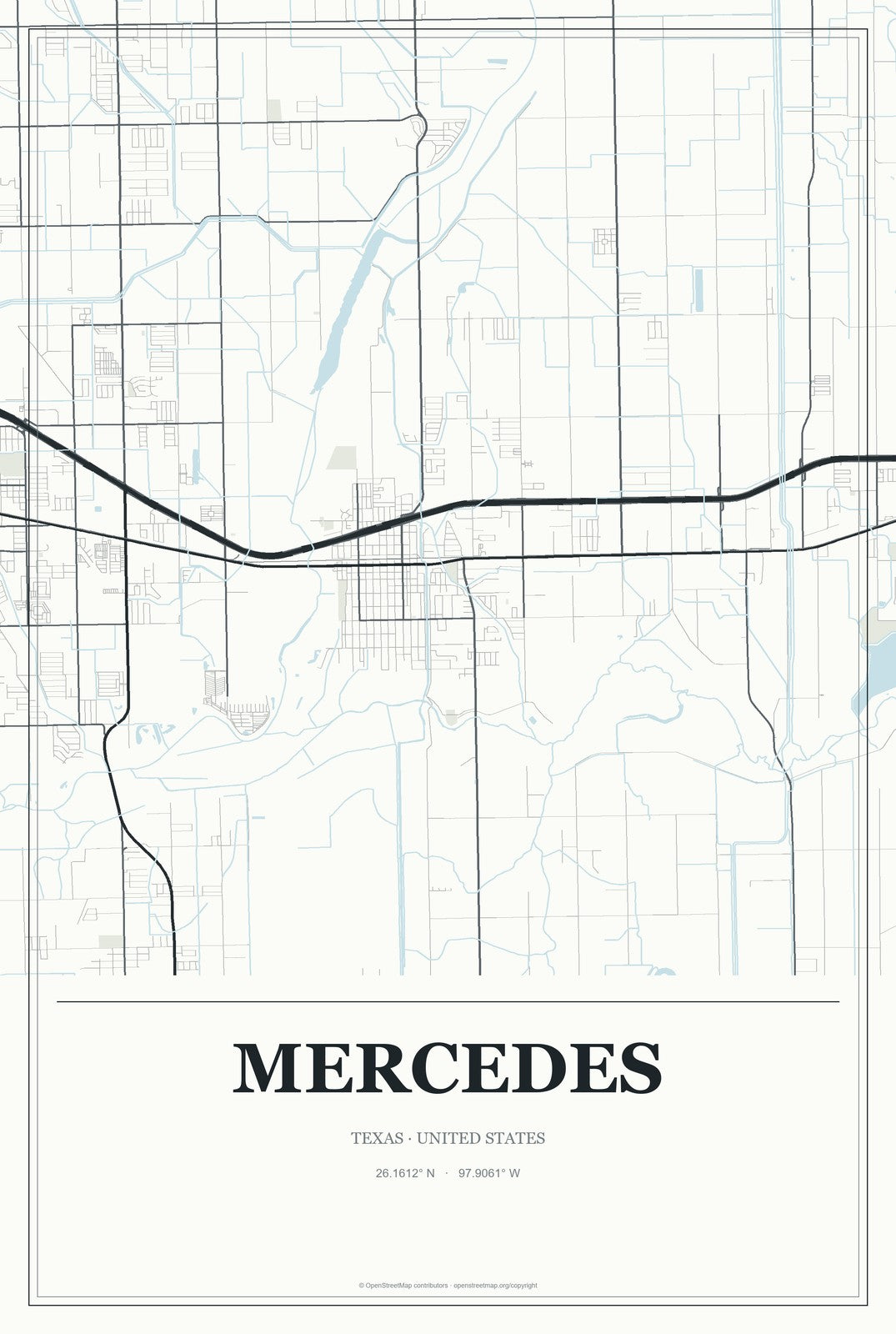 Mercedes, Texas City Map Aluminum Sign in Gallery Air style
