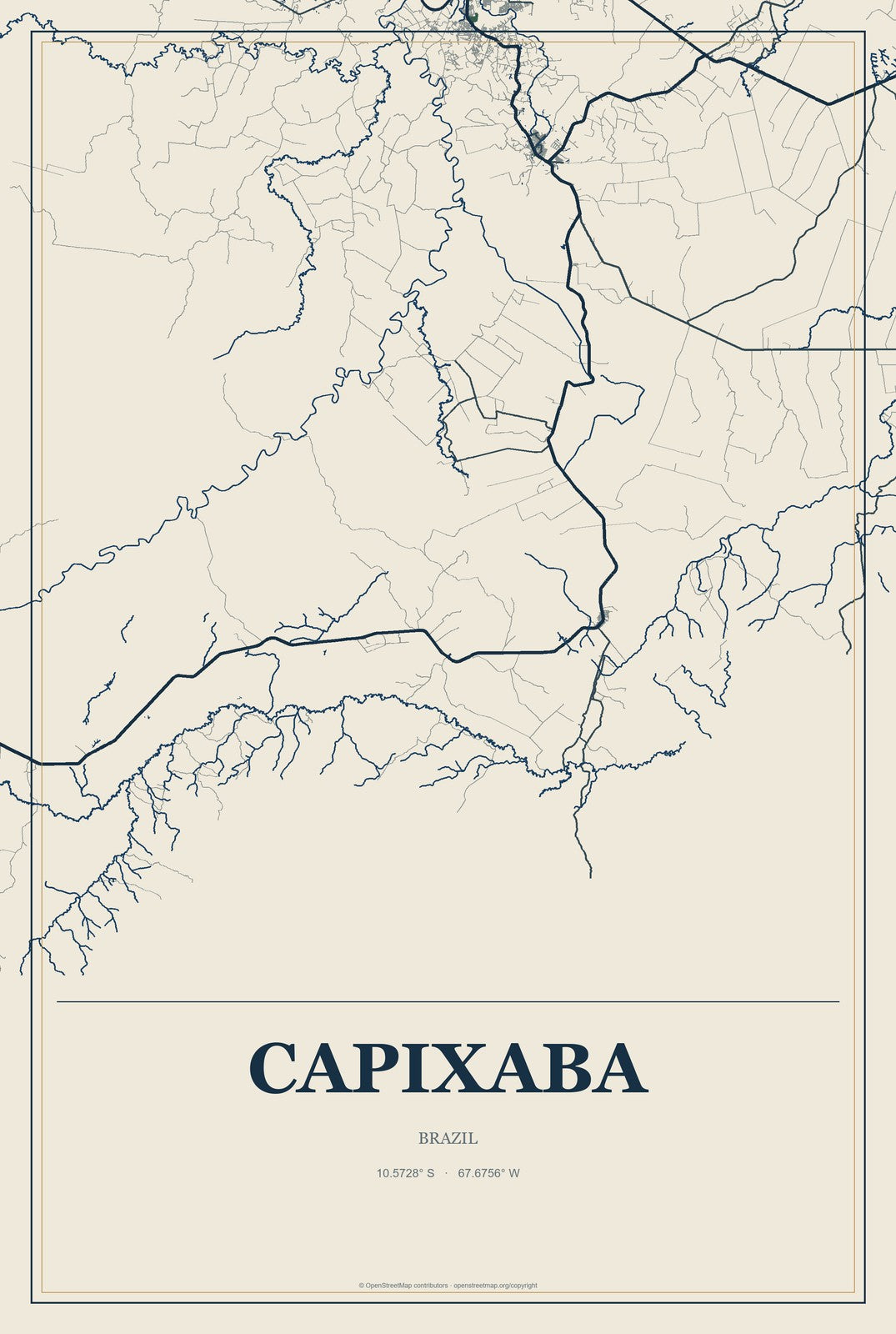 Capixaba, Brazil City Map Aluminum Sign in Coastal Cutout style
