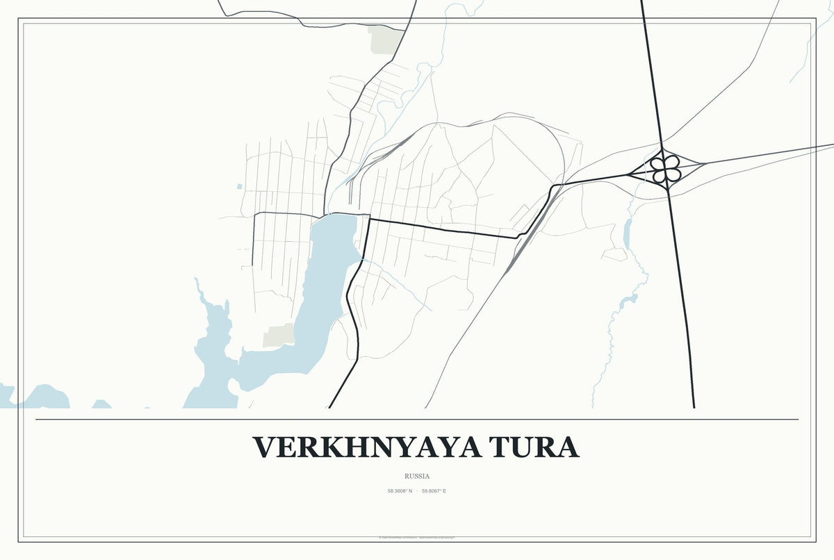 Verkhnyaya Tura, Russia City Map Aluminum Sign in Gallery Air style