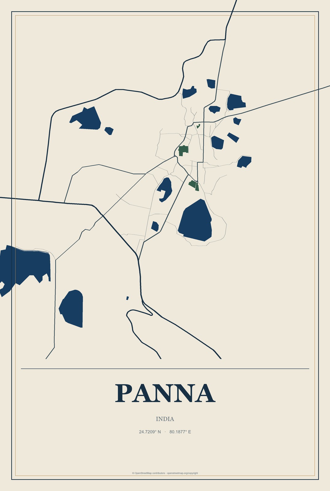Panna, India City Map Aluminum Sign in Coastal Cutout style