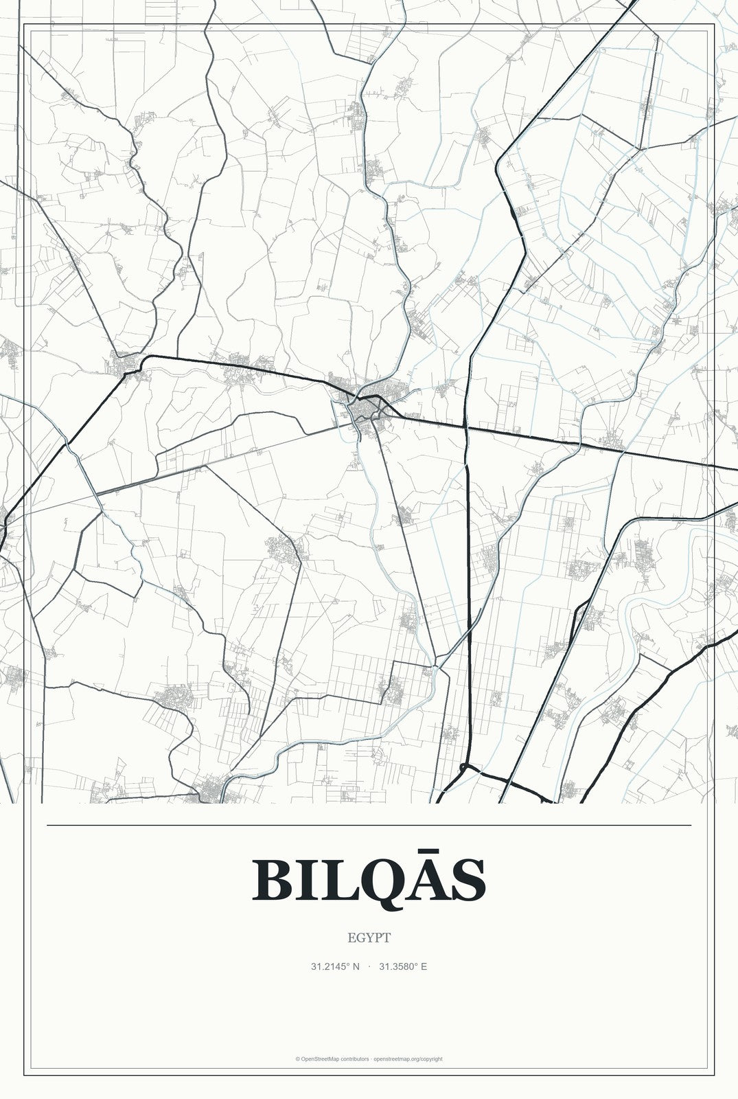 Bilqās, Egypt City Map Aluminum Sign in Gallery Air style
