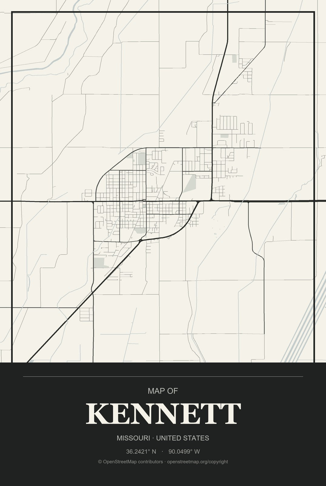 Kennett, Missouri City Map Aluminum Sign in Museum Plaque style
