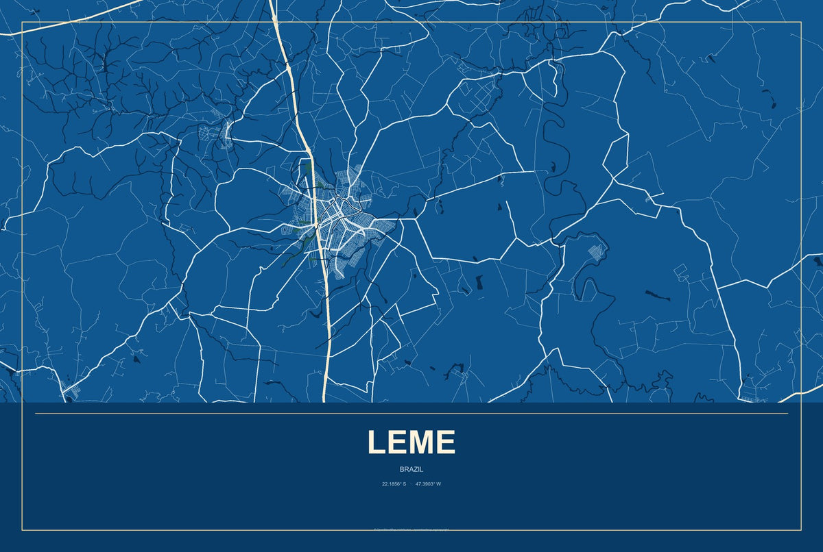 Leme, São Paulo, Brazil City Map Aluminum Sign in Harbor Cobalt style