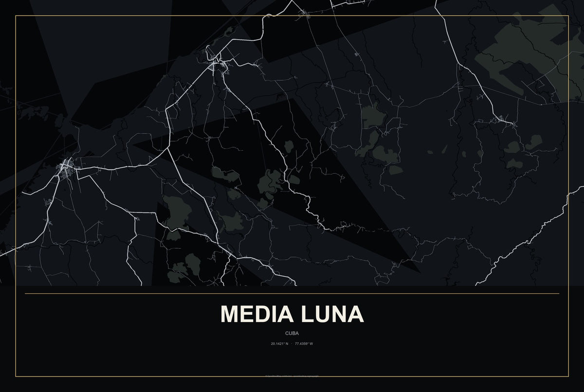 Media Luna, Cuba City Map Aluminum Sign in Metropolitan Noir style