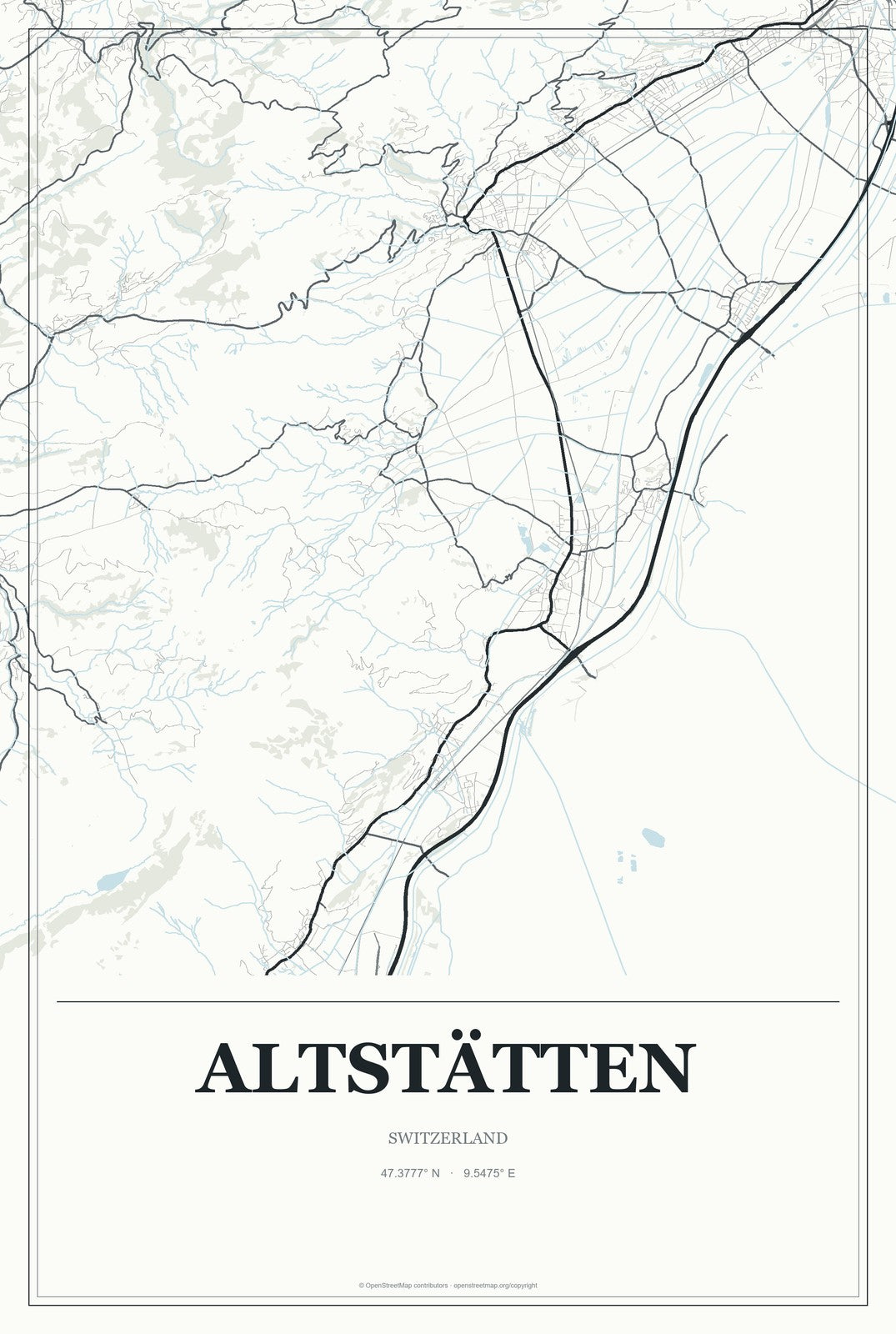 Altstätten, Switzerland City Map Aluminum Sign in Gallery Air style