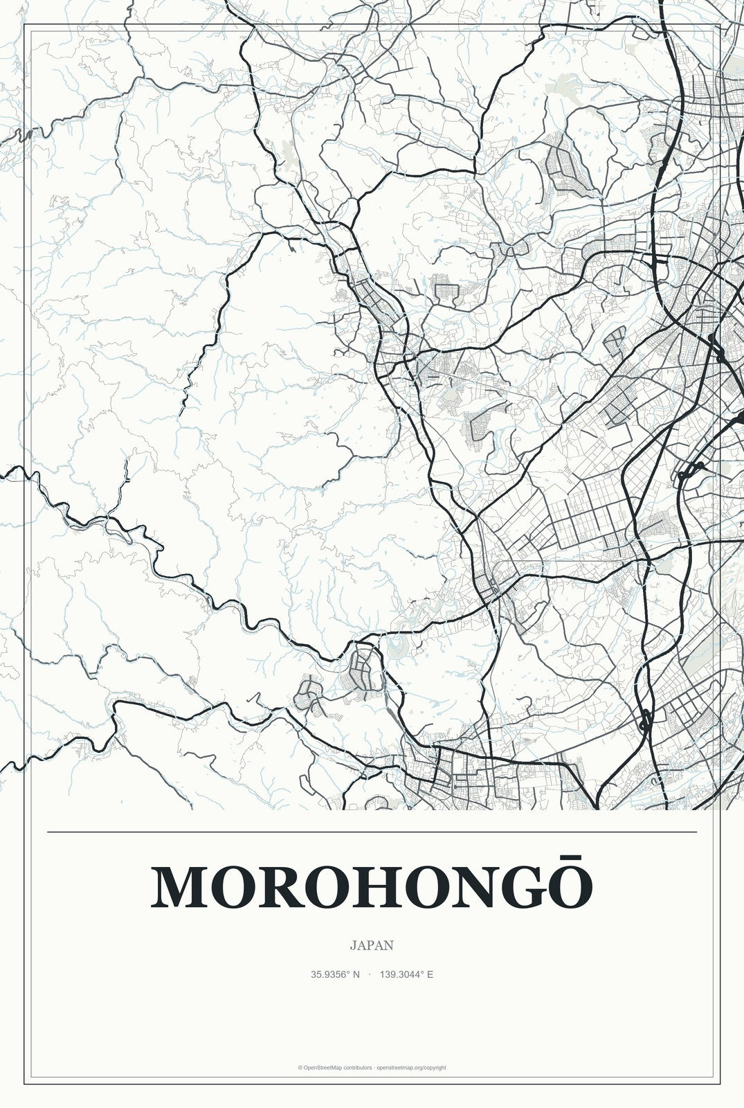 Morohongō, Japan City Map Aluminum Sign in Gallery Air style