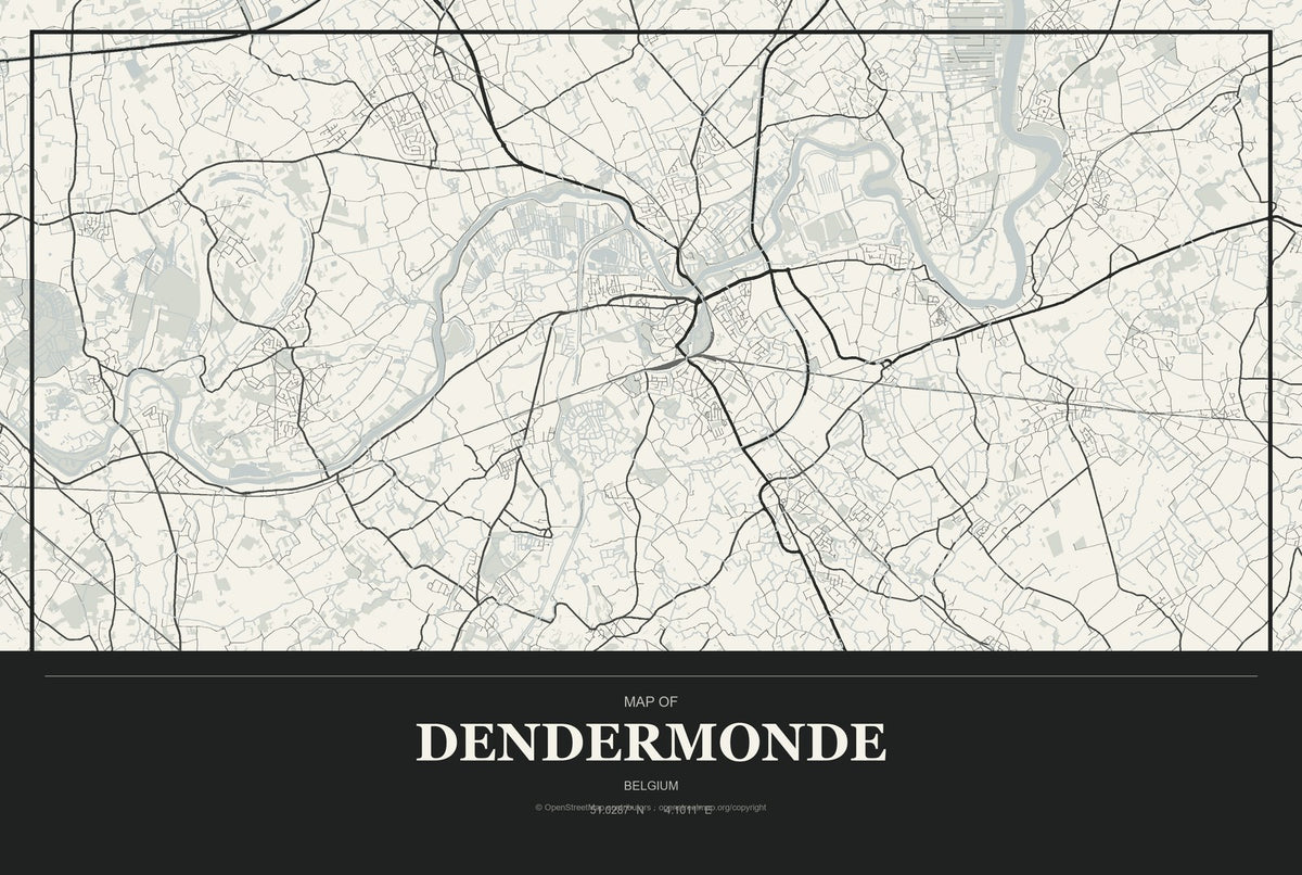 Dendermonde, Belgium City Map Aluminum Sign in Museum Plaque style