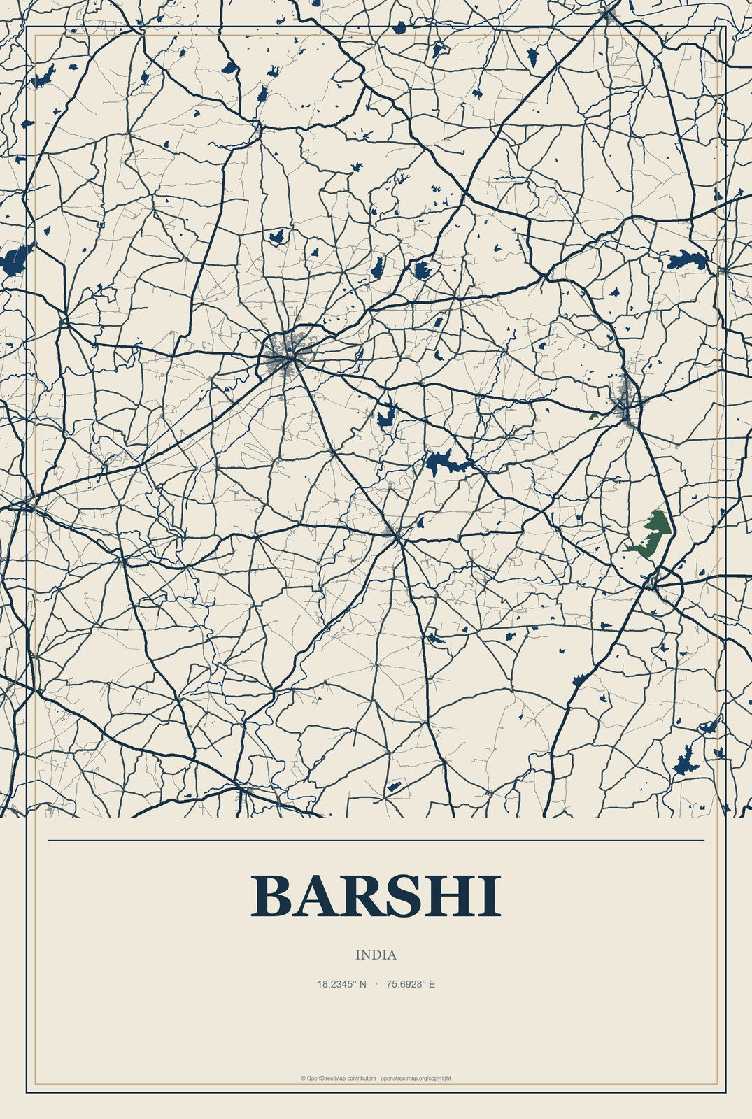 Barshi, India City Map Aluminum Sign in Coastal Cutout style