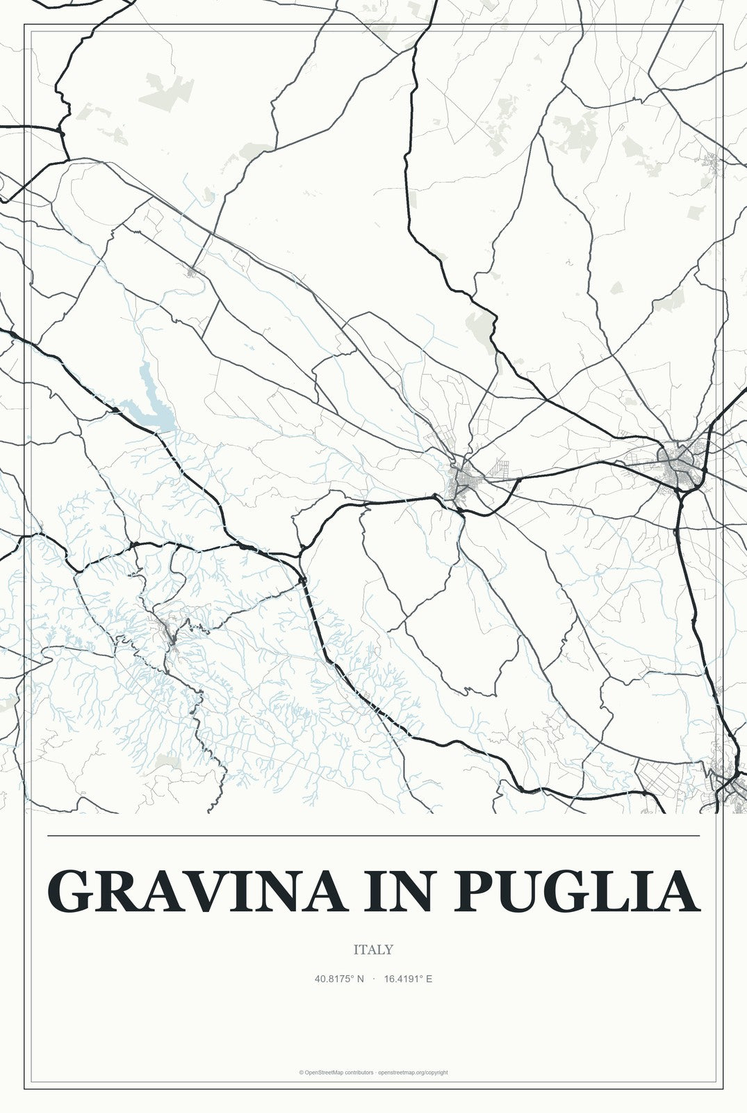 Gravina in Puglia, Italy City Map Aluminum Sign in Gallery Air style