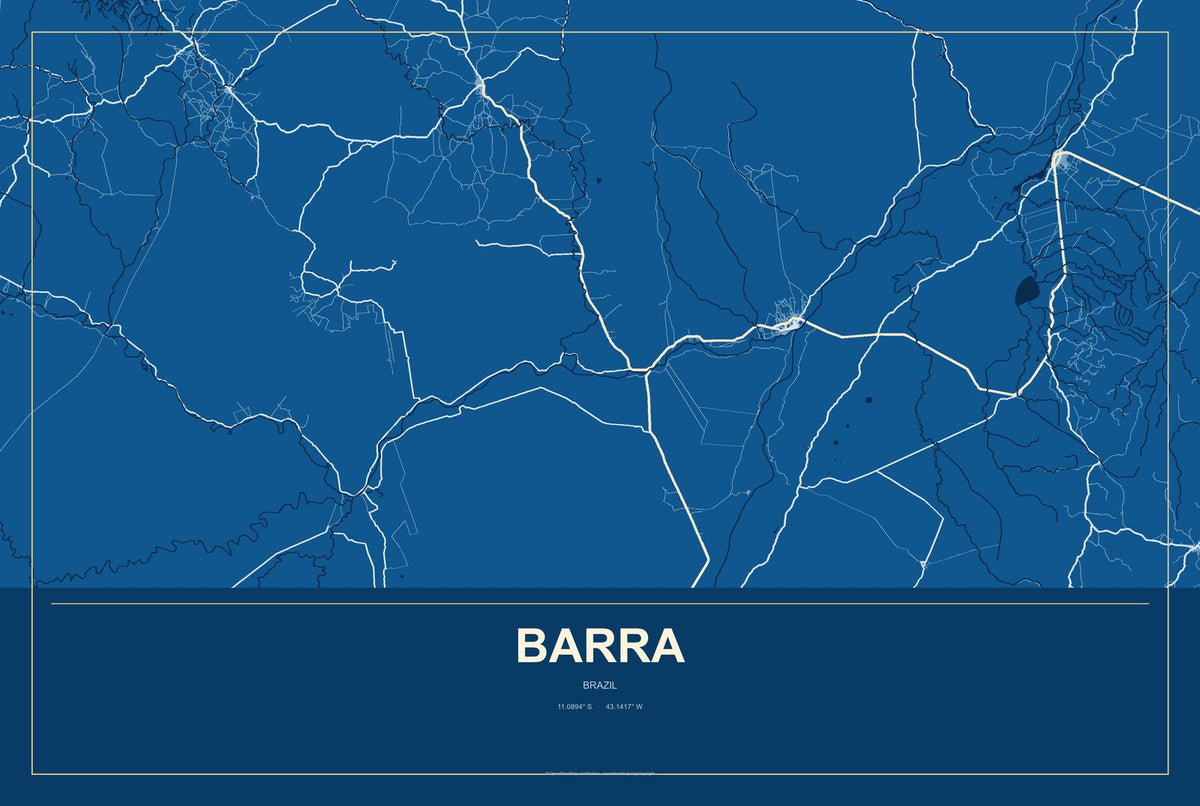 Barra, Brazil City Map Aluminum Sign in Harbor Cobalt style