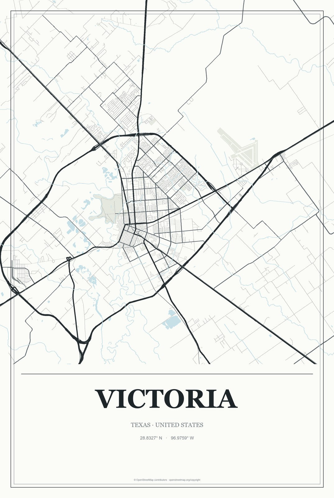 Victoria, Texas City Map Aluminum Sign in Gallery Air style