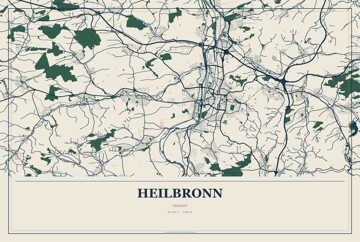 Heilbronn, Germany City Map Aluminum Sign in Coastal Cutout style