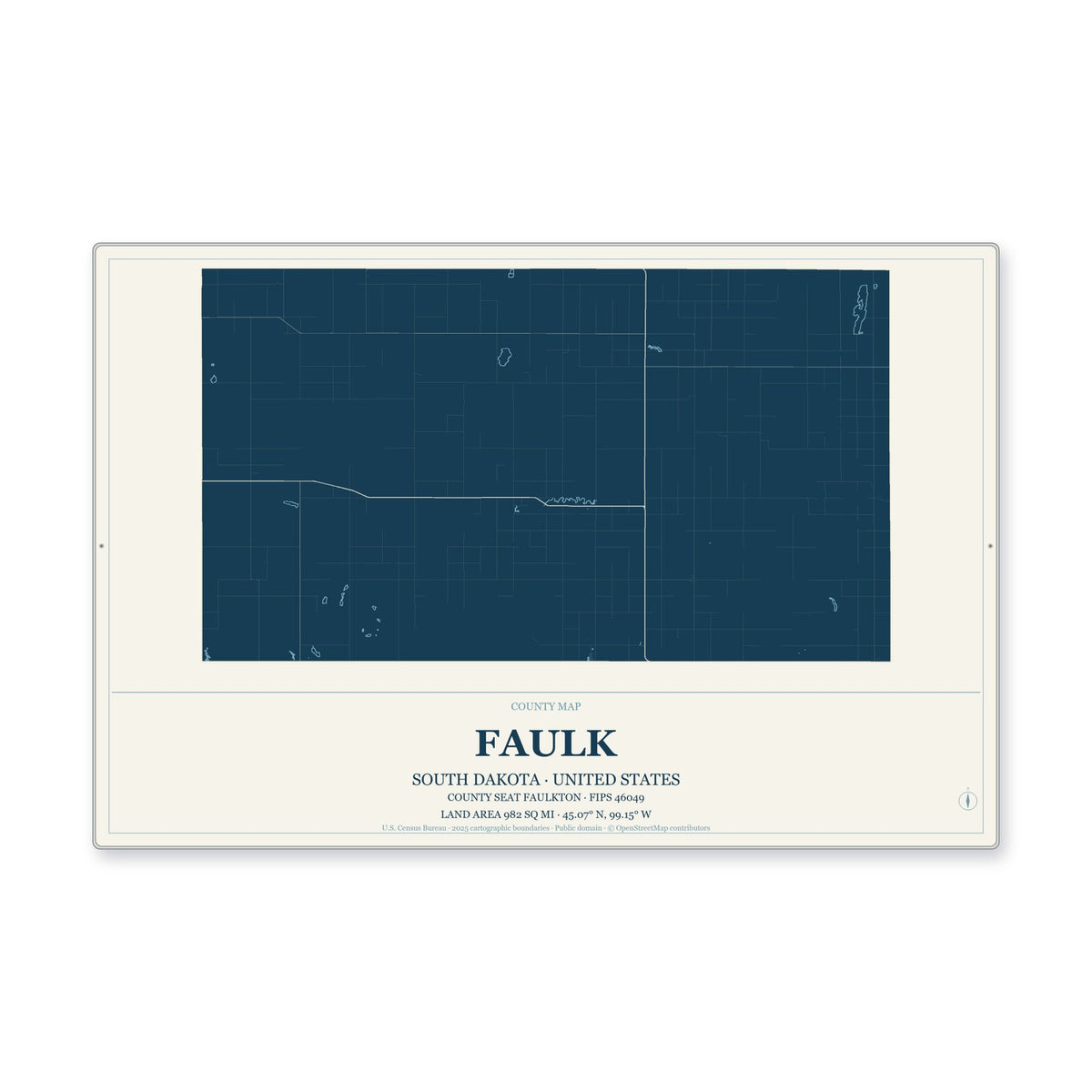 Faulk County, South Dakota Map Aluminum Sign in Coastal Cutout style