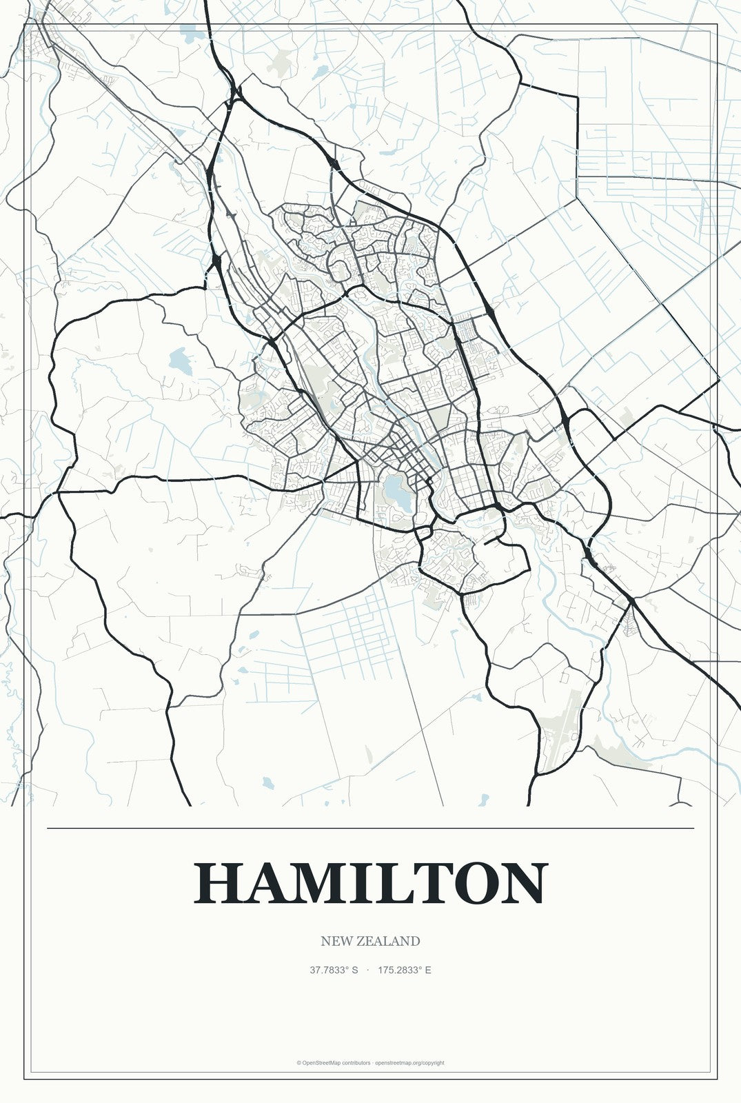 Hamilton, New Zealand City Map Aluminum Sign in Gallery Air style