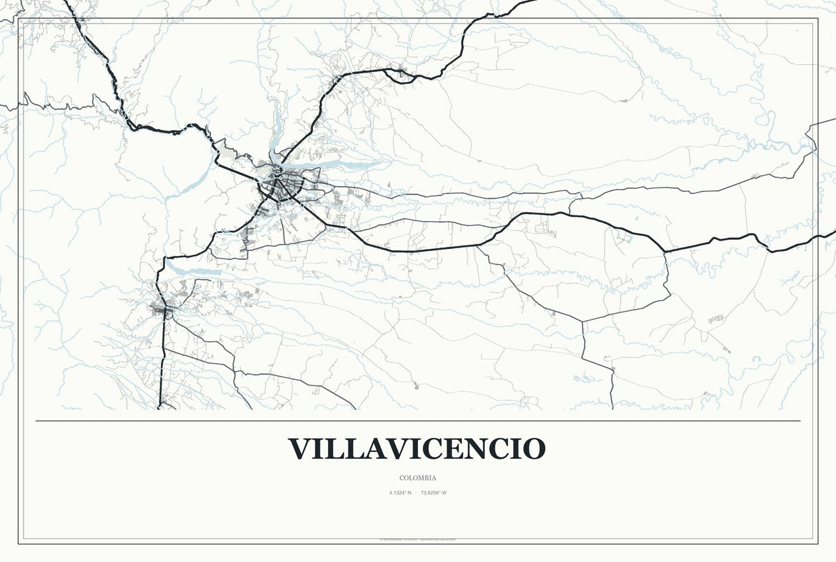 Villavicencio, Colombia City Map Aluminum Sign in Gallery Air style