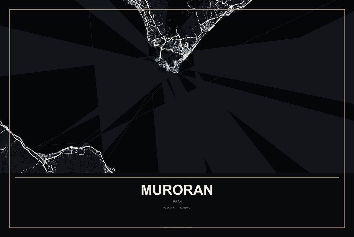 Muroran, Japan City Map Aluminum Sign in Metropolitan Noir style