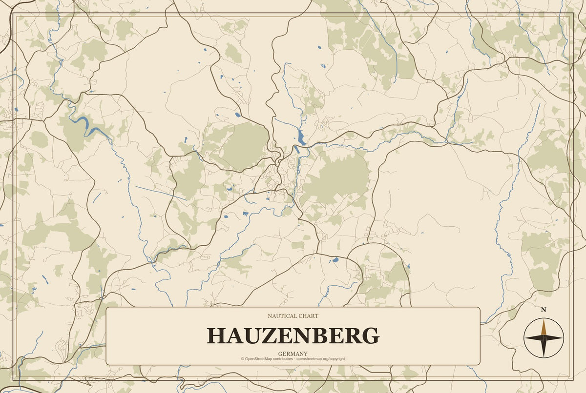 Hauzenberg, Germany City Map Aluminum Sign in Heritage Nautical style