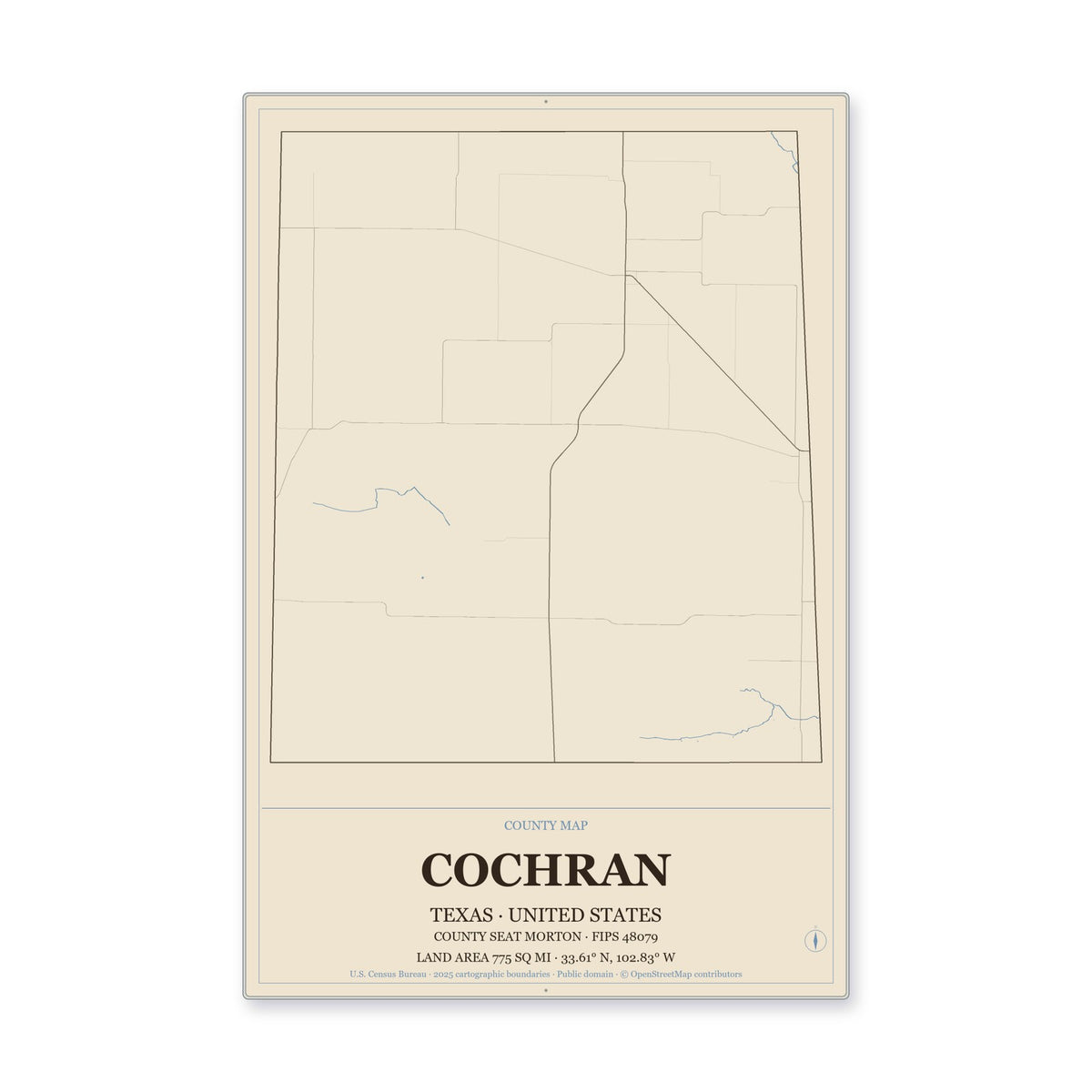 Cochran County, Texas Map Aluminum Sign in Heritage Nautical style