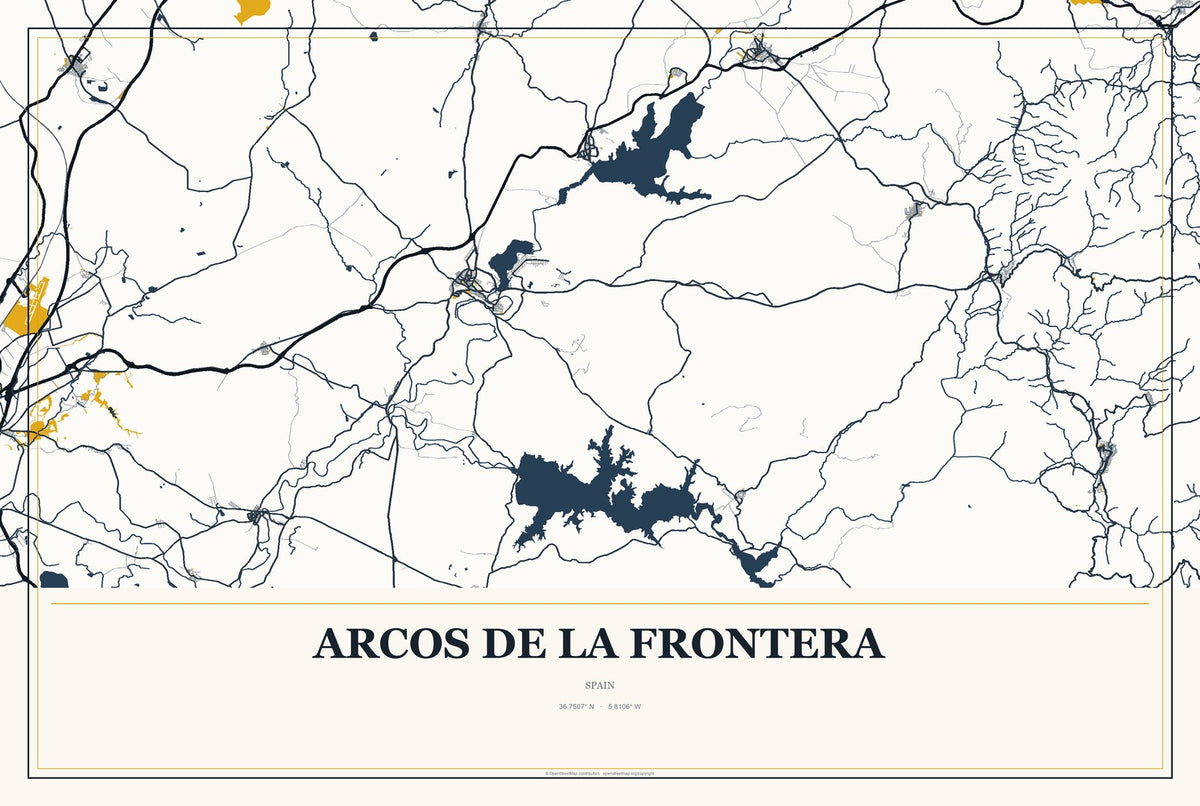 Arcos de la Frontera, Spain City Map Aluminum Sign in Citrine Modern style