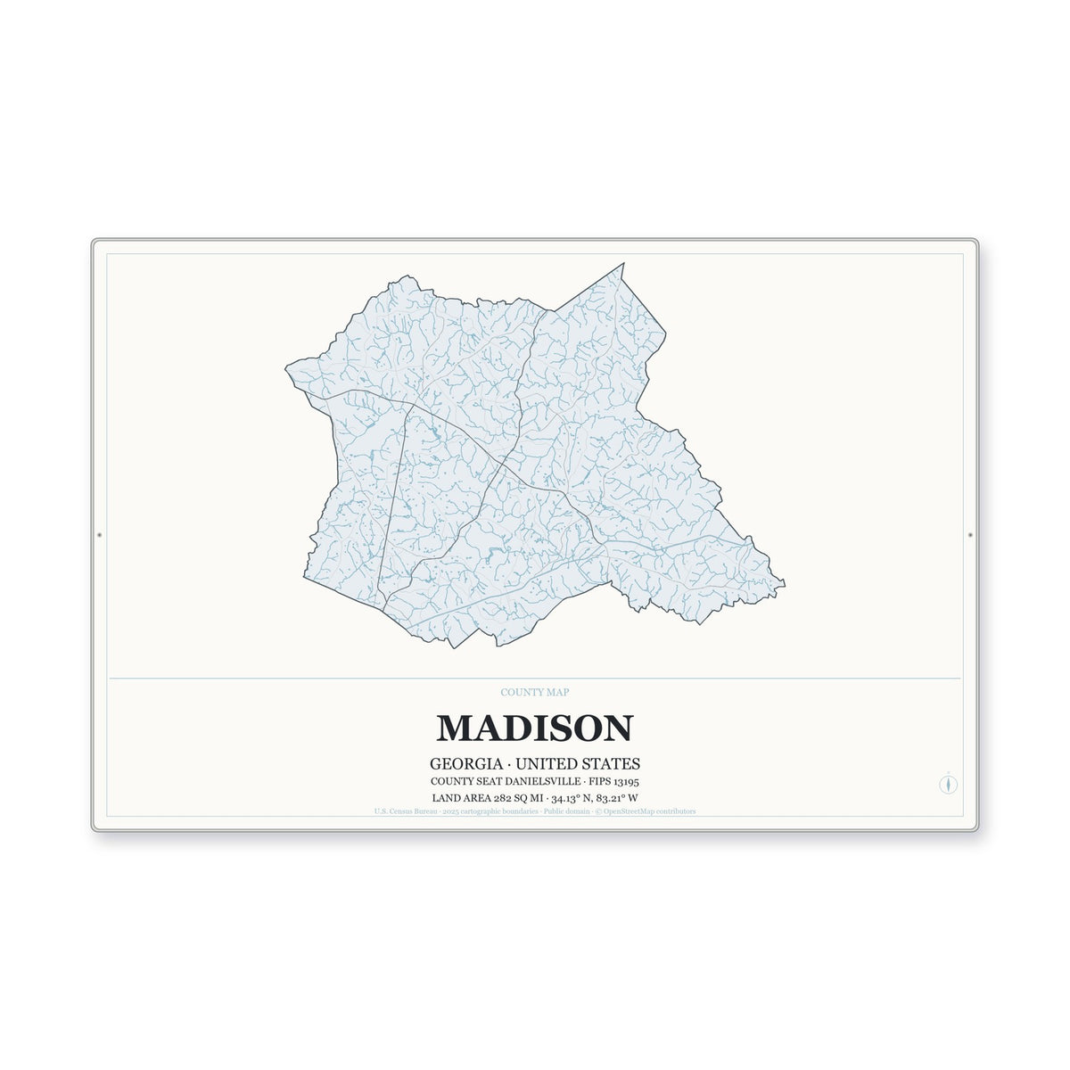 Madison County, Georgia Map Aluminum Sign in Gallery Air style