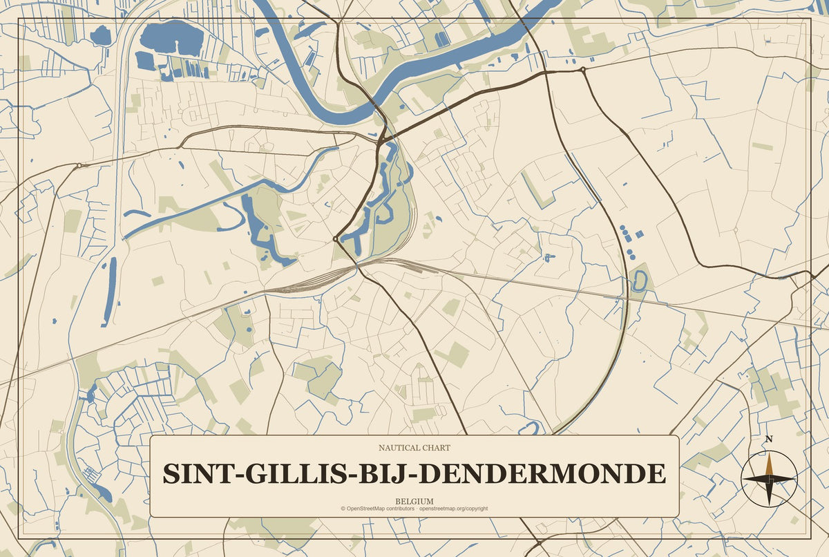 Sint-Gillis-bij-Dendermonde, Belgium City Map Aluminum Sign in Heritage Nautical style