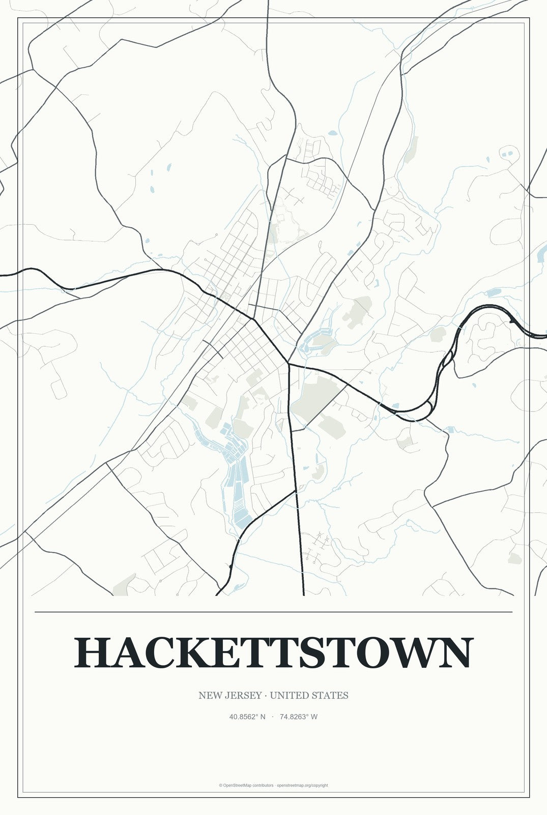 Hackettstown, New Jersey City Map Aluminum Sign in Gallery Air style