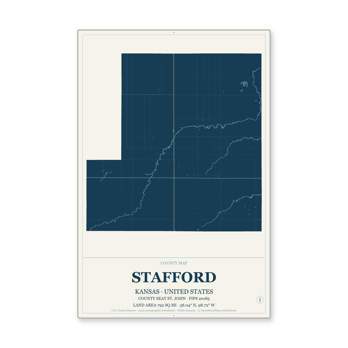Stafford County, Kansas Map Aluminum Sign in Coastal Cutout style