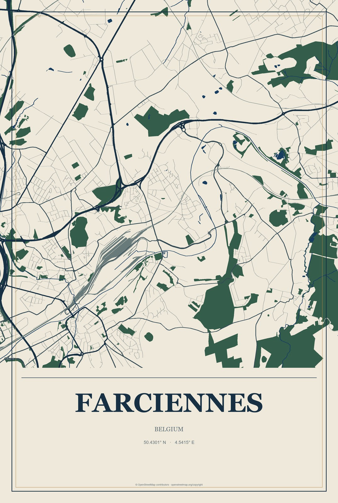 Farciennes, Belgium City Map Aluminum Sign in Coastal Cutout style
