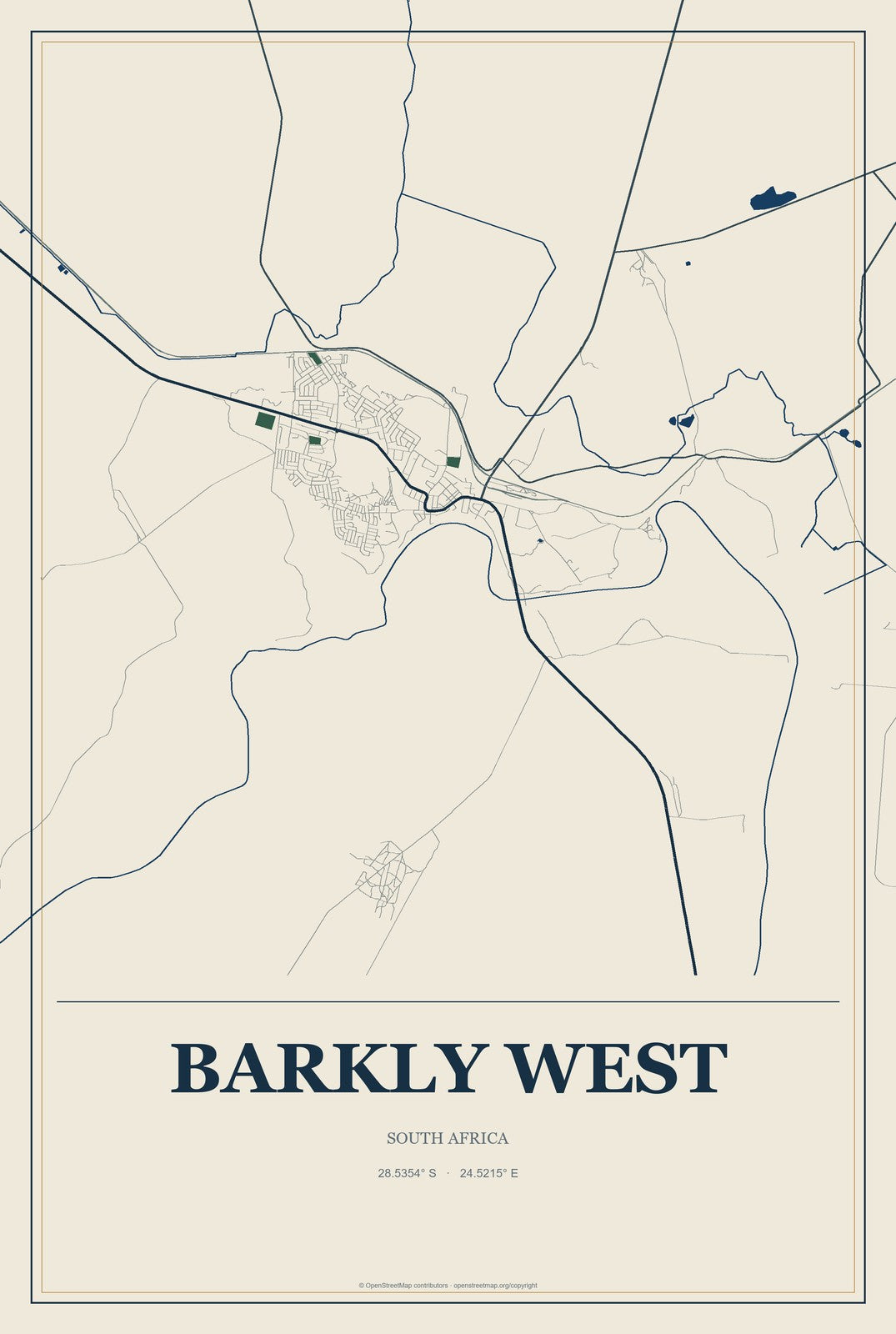 Barkly West, South Africa City Map Aluminum Sign in Coastal Cutout style