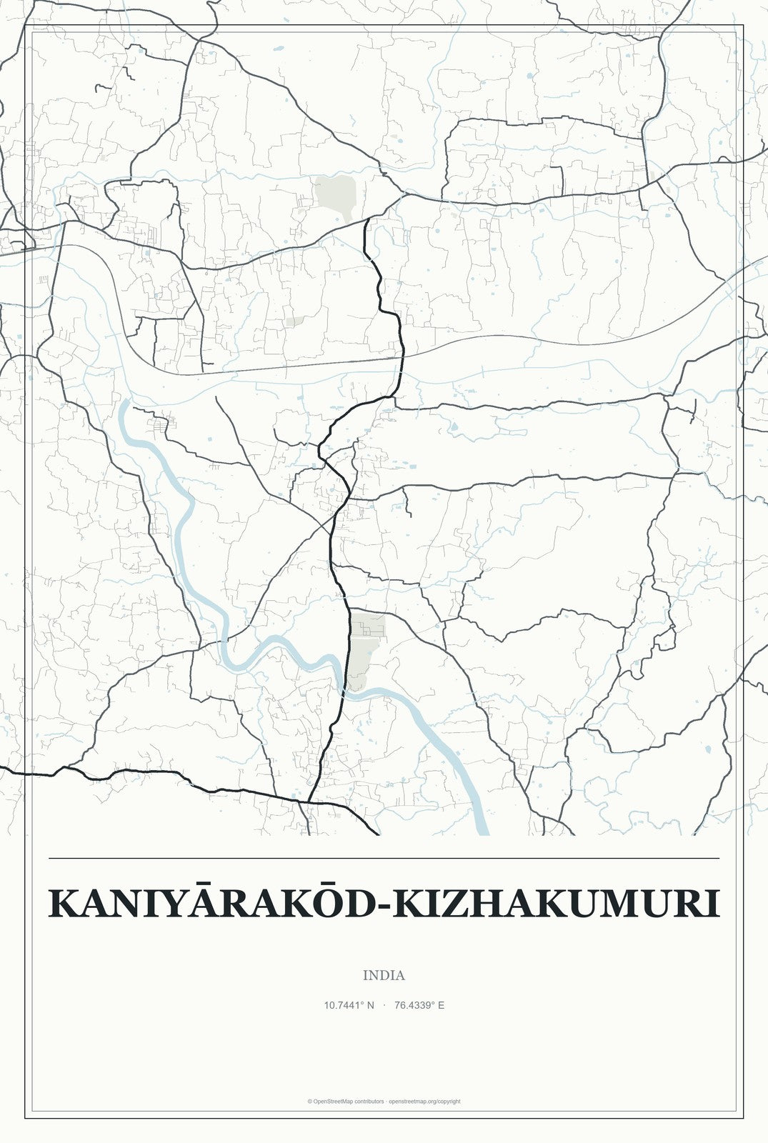 Kaniyārakōd-Kizhakumuri, India City Map Aluminum Sign in Gallery Air style