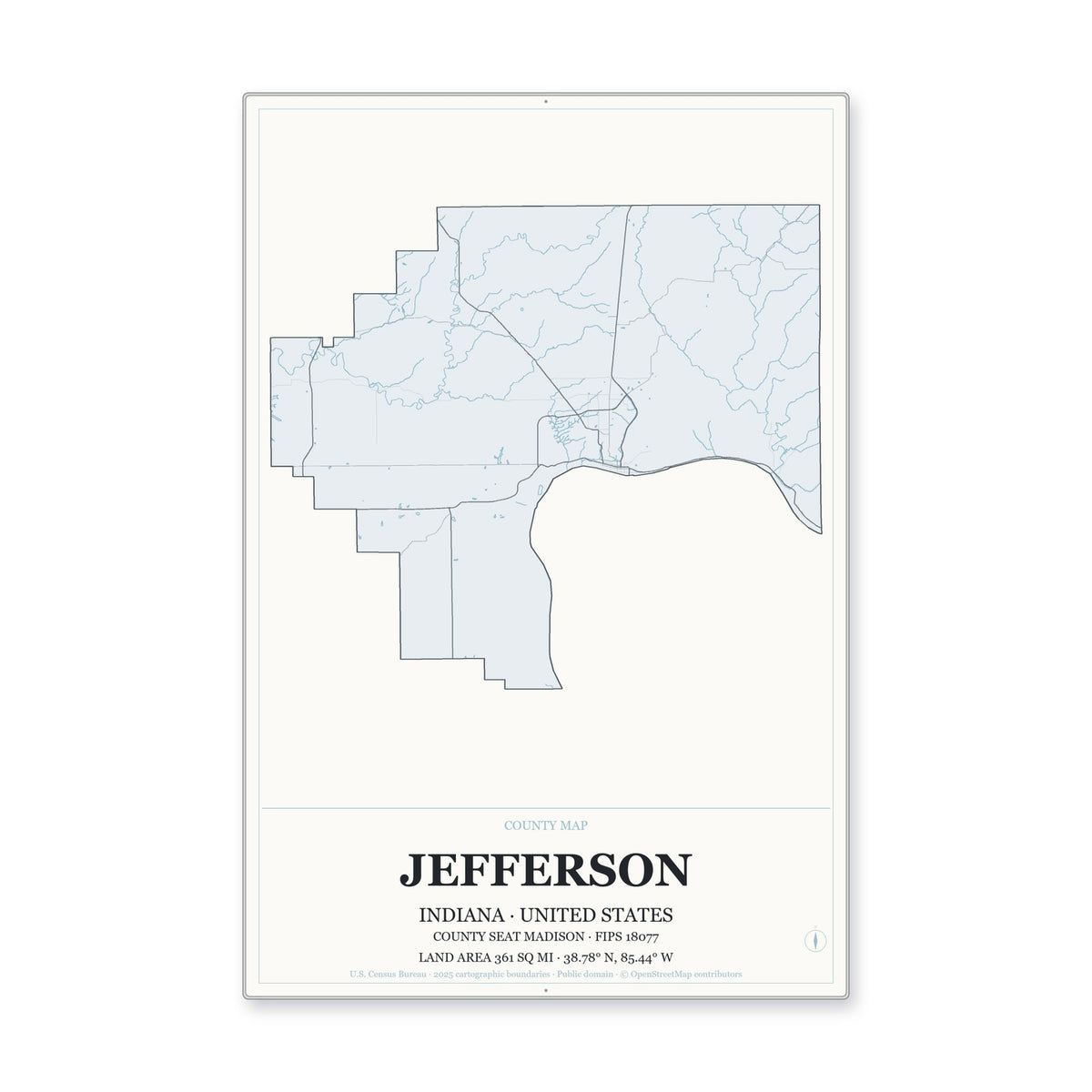 Jefferson County, Indiana Map Aluminum Sign in Gallery Air style