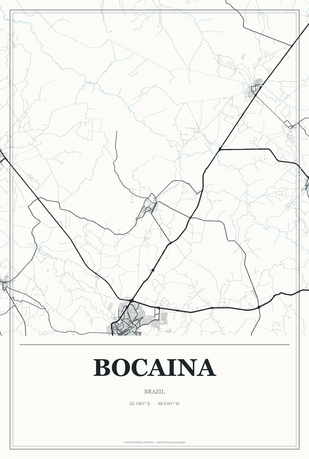 Bocaina, Brazil City Map Aluminum Sign in Gallery Air style